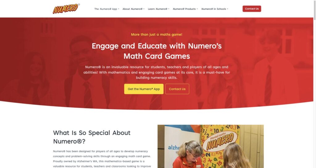 Numero maths card game website homepage